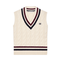 CELINE Triomphe Cashmere V-Neck Cable Knit Vest "Ecru/Burgundy/Navy"