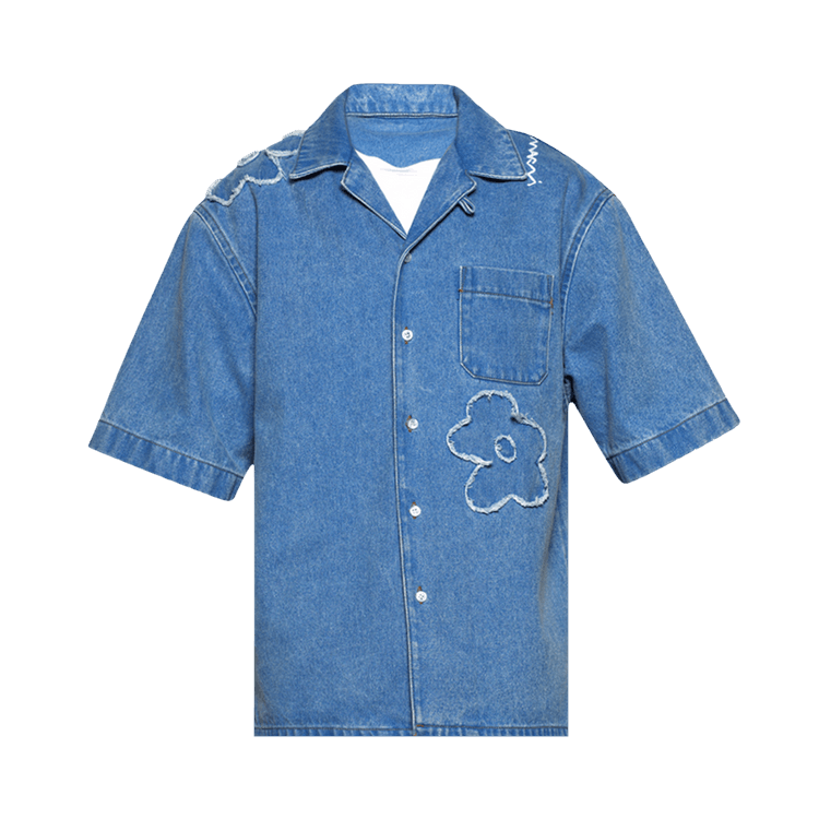 Marni Floral Detailed Short-Sleeved Buttoned Shirt "Cobalt"