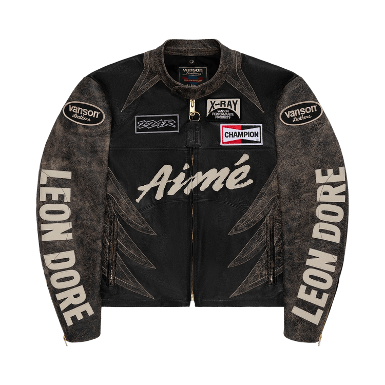 Aimé Leon Dore x Vanson Distressed Leather Moto Jacket "Jet Black"