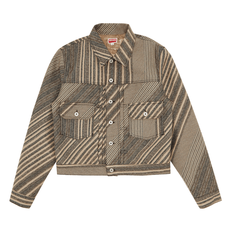 Kenzo Diagonal Stripe Slim Pleated Trucker Jacket "Beige"