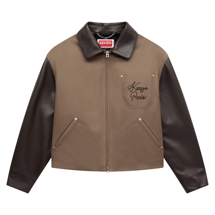 Kenzo Paris Chainstitch Leather Wool Blouson "Taupe"