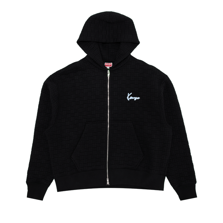 Kenzo Weave Embroidered Boxy Full Zip Hoodie "Black"