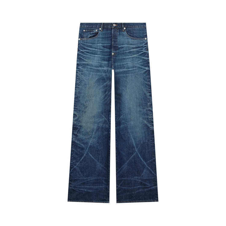 Kenzo Turn Up Wide Fit Jeans "Stone Bleached Dirty Blue Denim"