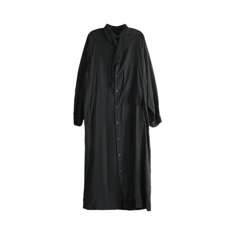 Y's Cupro Dungaree Twill Crochet Combination Shirt Dress 'Black'