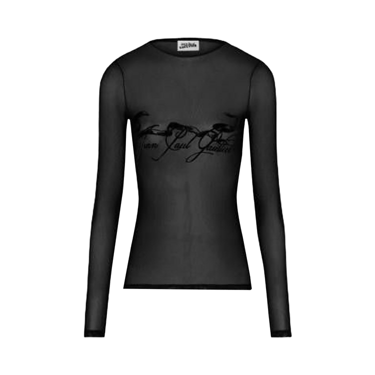 Jean Paul Gaultier Tattoo Ruban Mesh Long-Sleeve Top "Black"