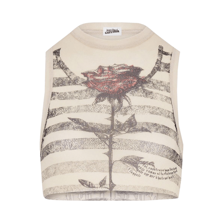Jean Paul Gaultier Tattoo Marinière Mesh Crop Top "Ecru/Black/Red"
