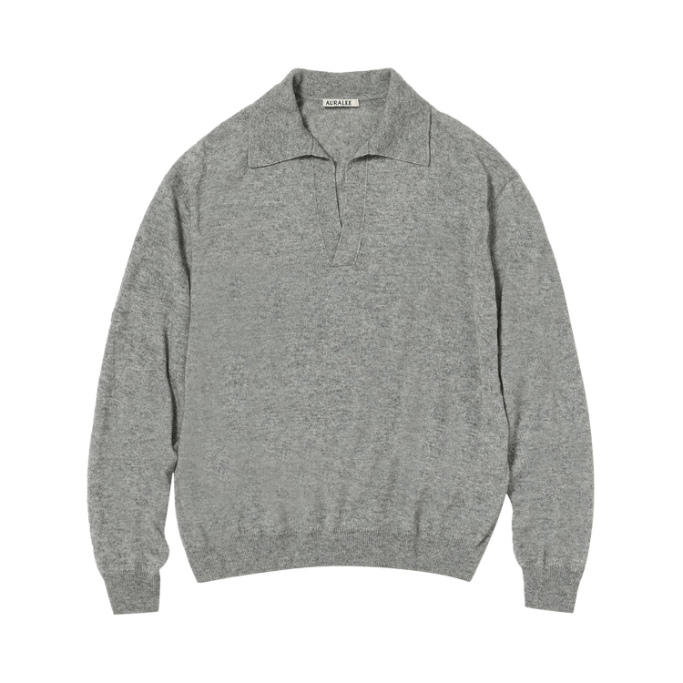 Auralee Super Fine Cashmere Silk Knit Skipper Polo "Grey"