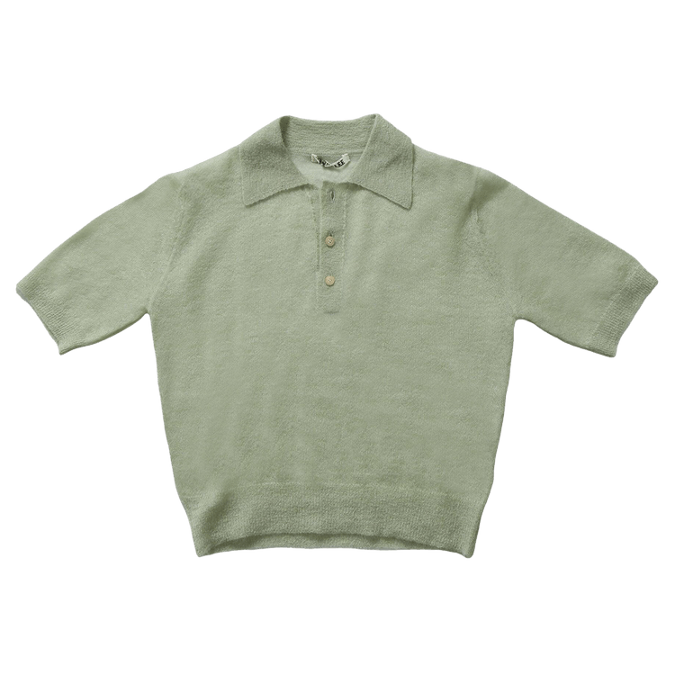 Auralee Kid Mohair Sheer Knit Polo "Pale Green"