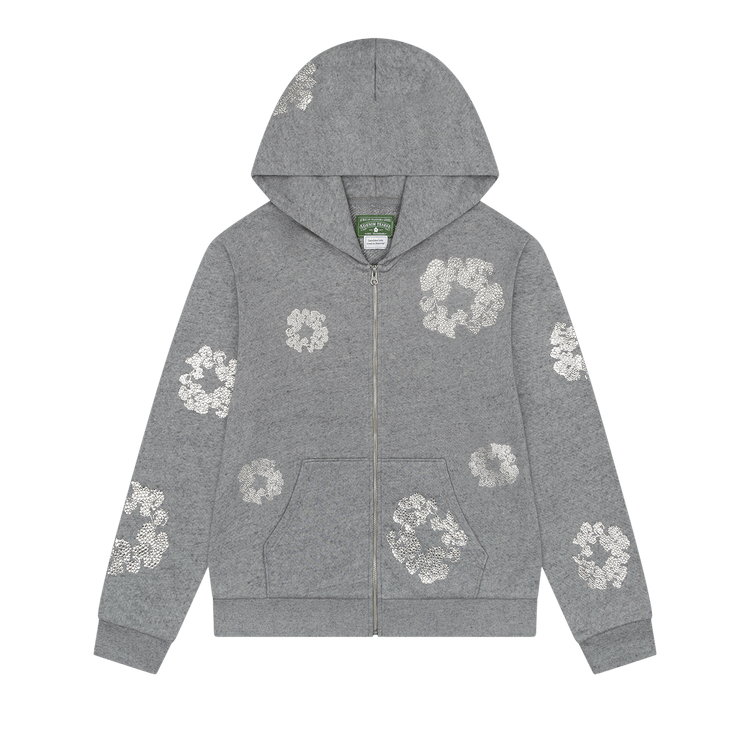 Denim Tears Cashmere Swarovski Cotton Wreath Zip Hoodie "Grey"
