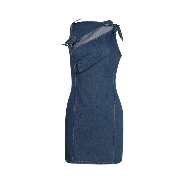 Coperni Denim Asymmetric Flower Mini Dress "Blue"