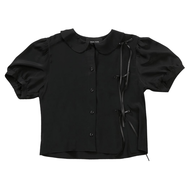 Simone Rocha Cropped Bow Slit Puff Sleeve Shirt "Black"