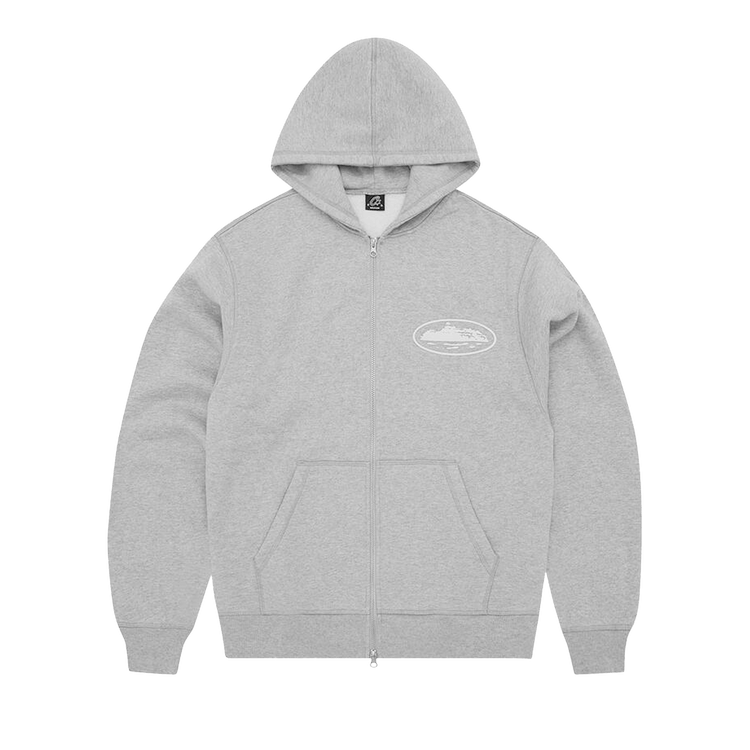 Corteiz Island Puff Print Zip Hoodie "Heather Grey"