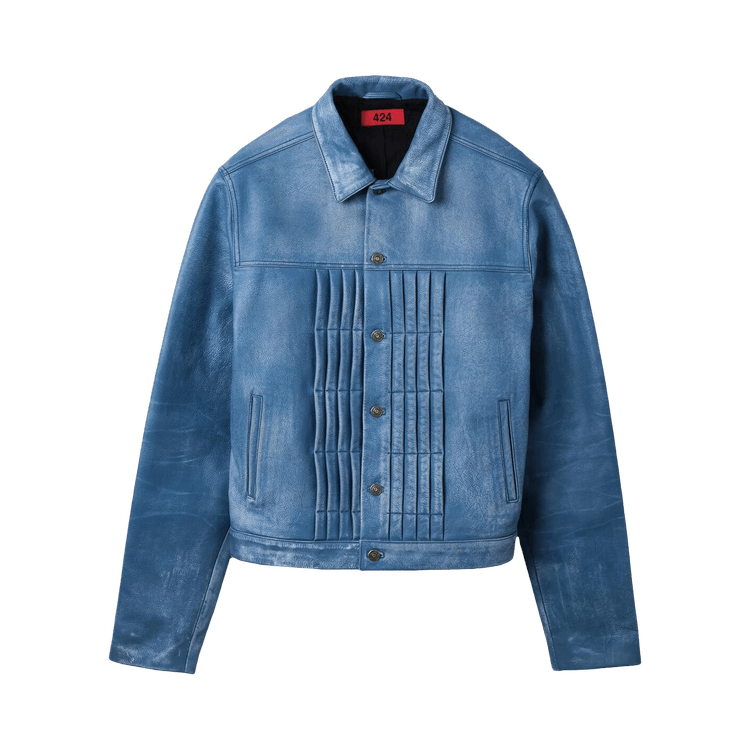 424 Leather Trucker Jacket "Blue"