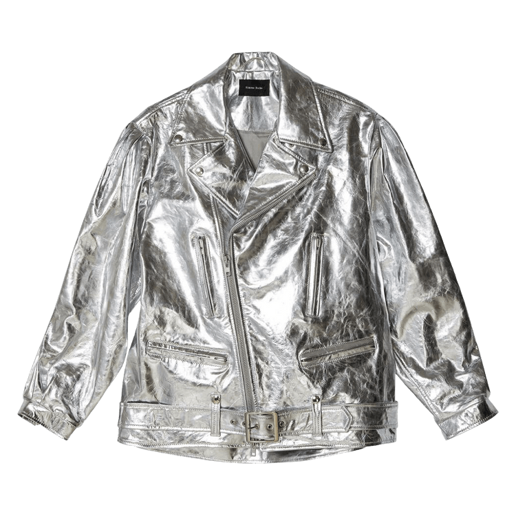 Simone Rocha Puff Sleeve Leather Biker Jacket "Silver"