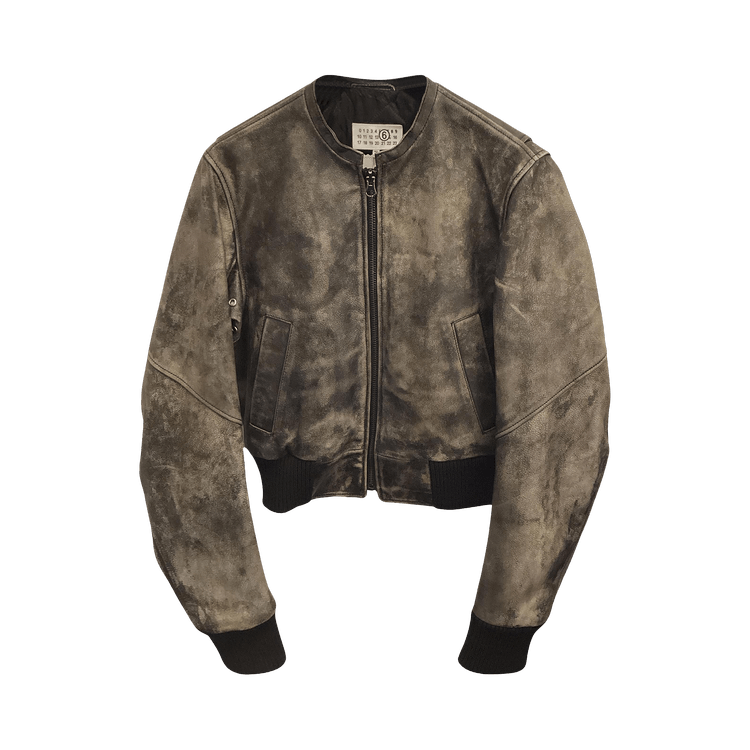 MM6 Maison Margiela Distressed Leather Bomber Jacket "Brown"