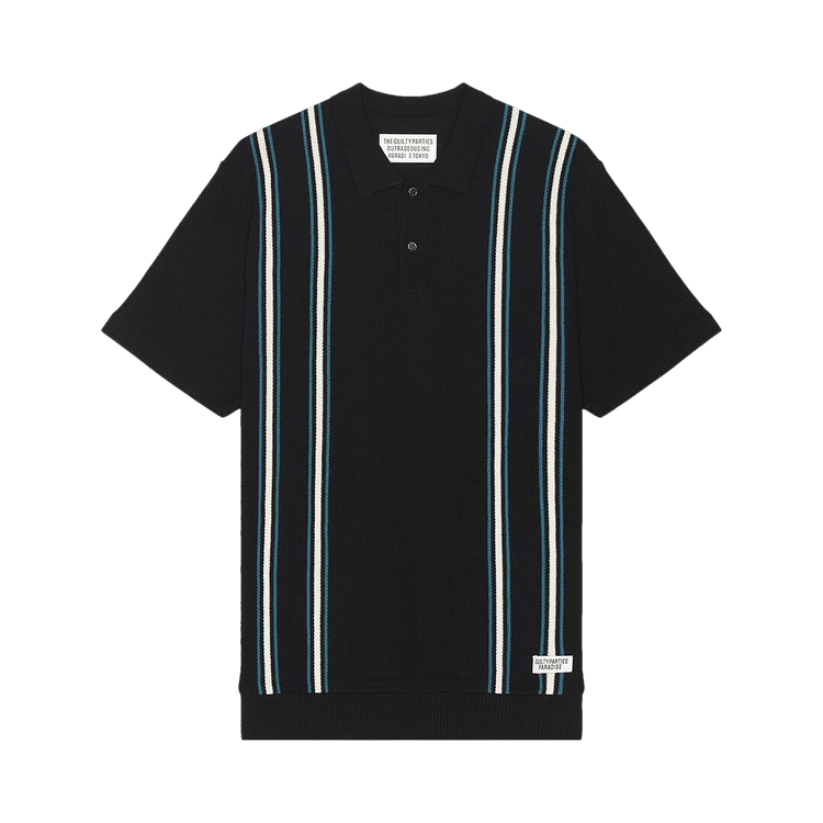 Wacko Maria Striped Knit Polo Shirt "Black"