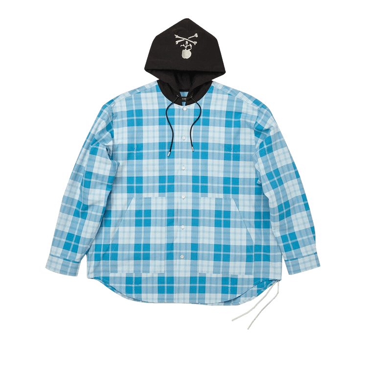 Mastermind World Hooded Plaid Long-Sleeve Shirt "Sky Blue"