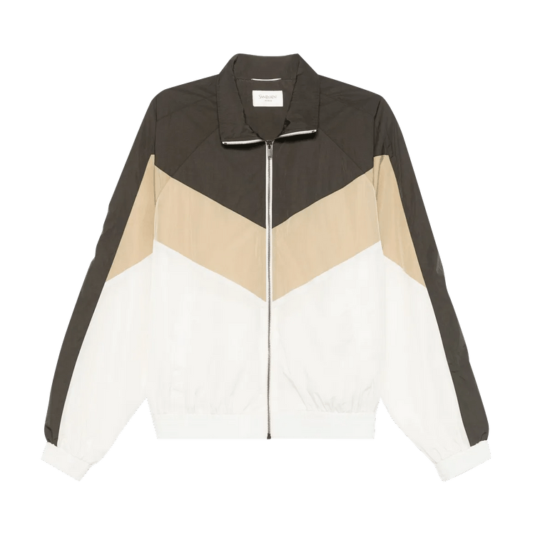 Saint Laurent Zip-Up Long-Sleeve Jacket "Ecru/Brown"