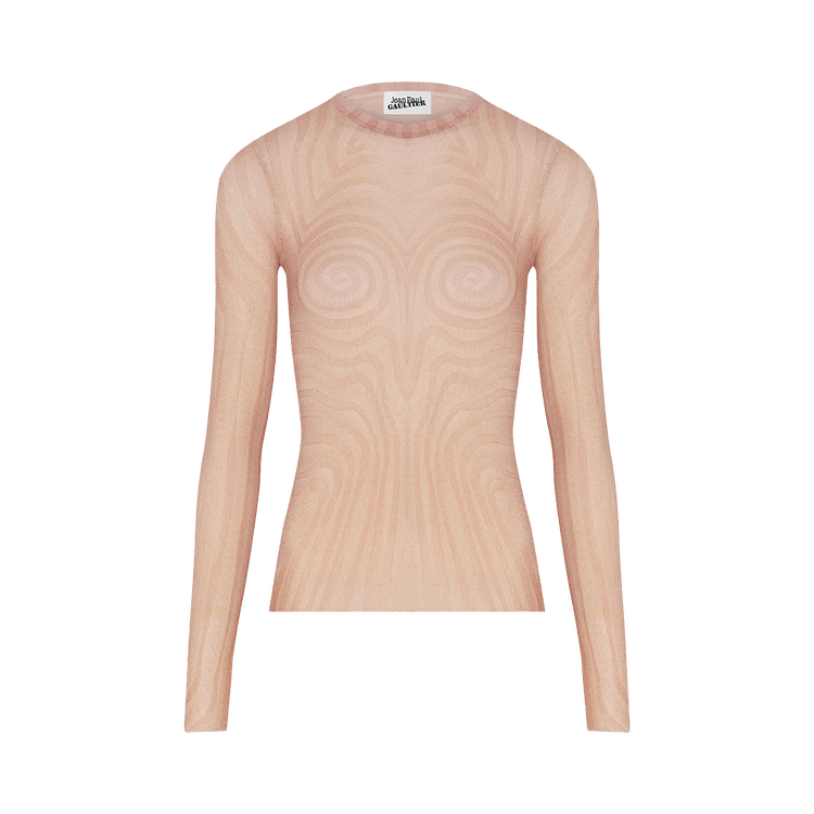 Jean Paul Gaultier Spiral Printed Mesh Long-Sleeve Top "Pale Pink/Dusty Pink"