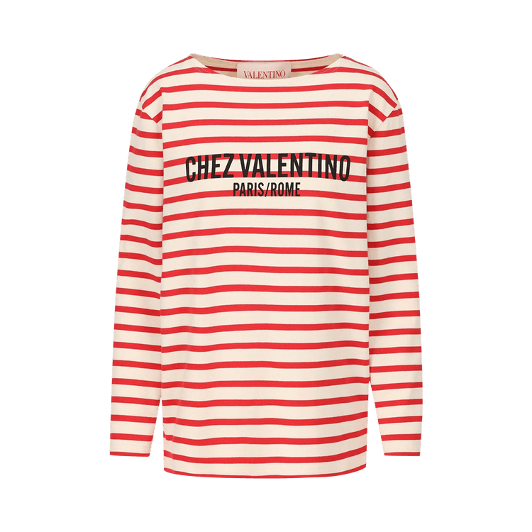 Valentino Striped Long-Sleeve T-Shirt "Avorio/Rosso"