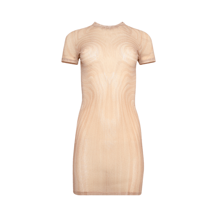 Jean Paul Gaultier Sheer Mesh Spiral Print Dress "Pale Pink/Dusty Pink"