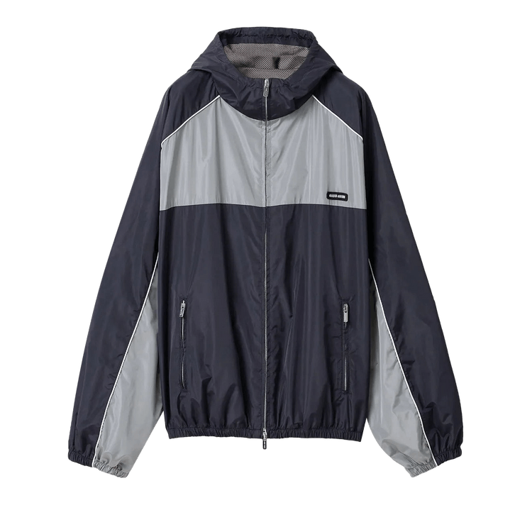 Miu Miu Technical Silk Zip Jacket "Blue/Lead Grey"