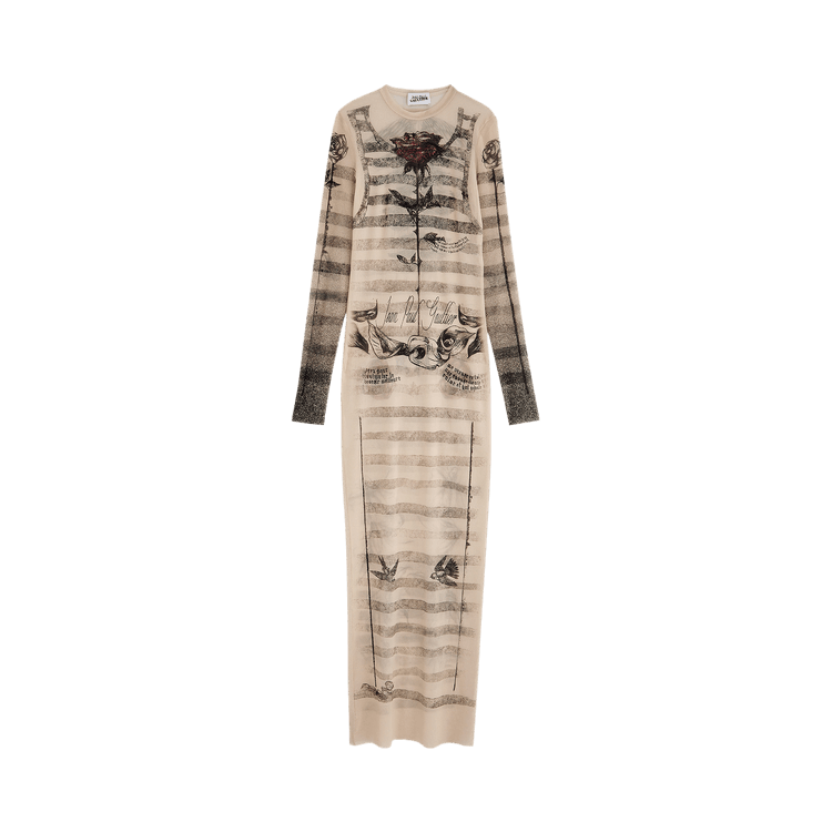 Jean Paul Gaultier Tattoo Mariniere Long Dress "Ecru/Black/Red"
