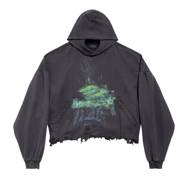 Balenciaga DIY Imprint Cropped Hoodie "Faded Washed Black"