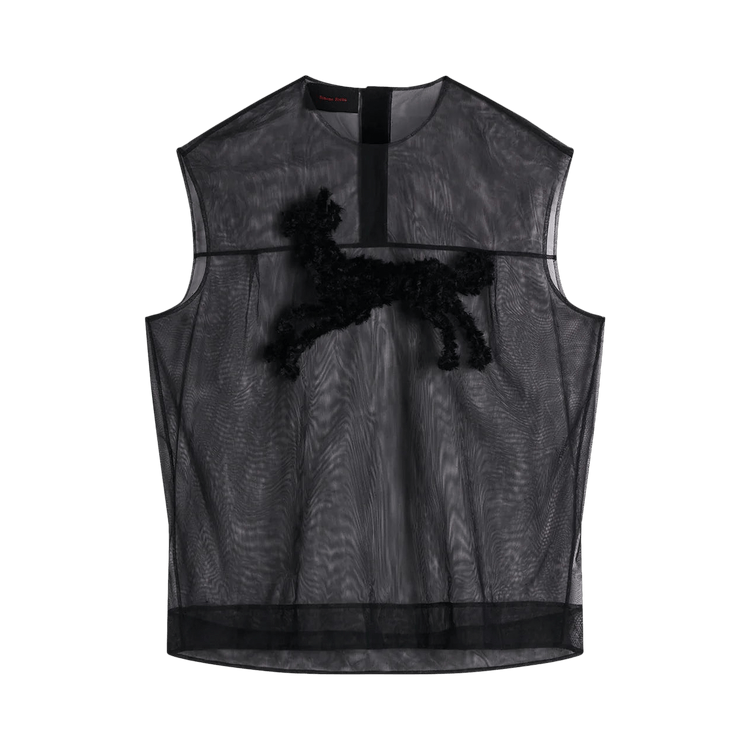 Simone Rocha Sheer Boxy Tank Top With Creature Embroidery "Black"