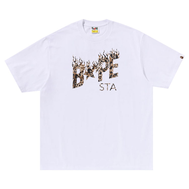 BAPE Wild Leopard Pattern BAPE Sta Logo Relaxed Fit Tee "White"