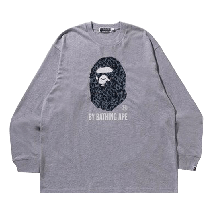 BAPE Wild Leopard Pattern Relaxed Fit Long-Sleeve Tee "Grey"
