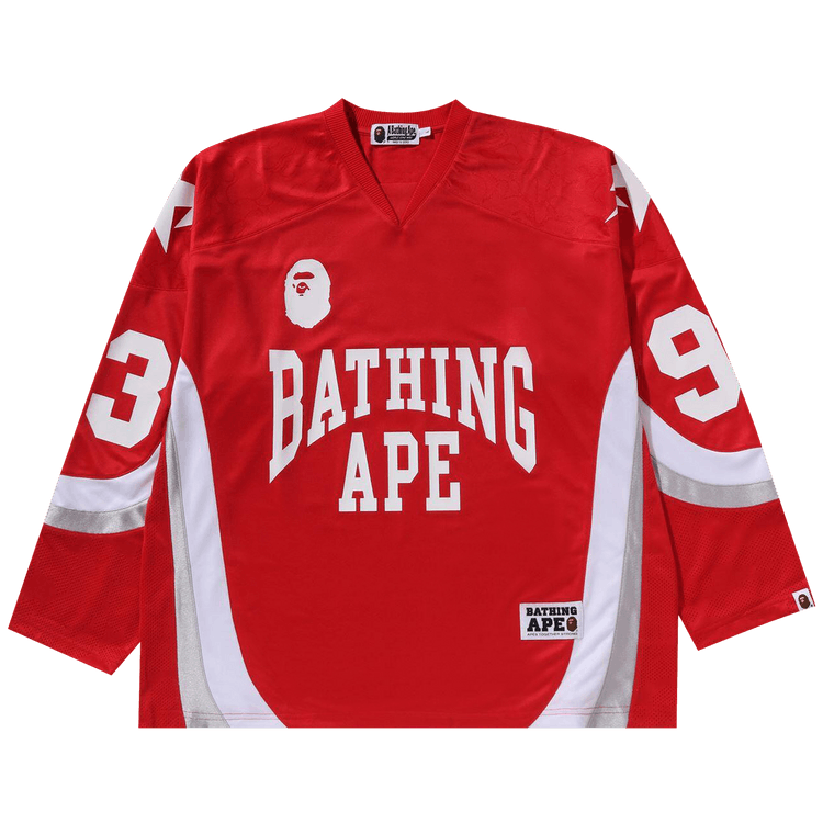 BAPE Line Camo Jacquard Logo Relaxed Fit Ice Hockey Jersey "Red"