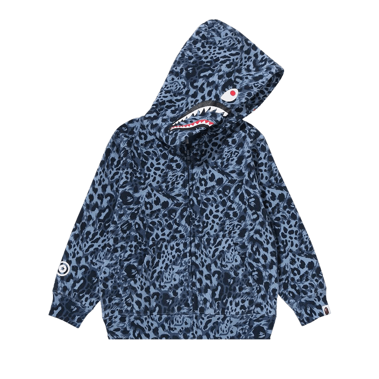 BAPE Kids Wild Leopard Pattern Shark Zip Hoodie "Blue"