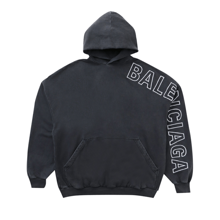 Balenciaga Logo Embroidered Oversized Hoodie "Washed Black/White"