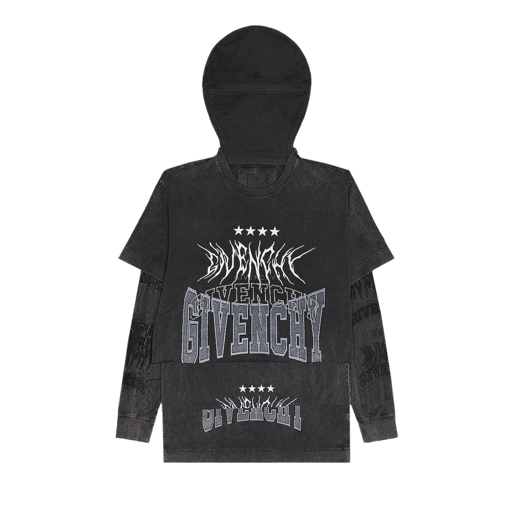 Givenchy Layered Long-Sleeve Graphic T-Shirt With Balaclava "Grey"