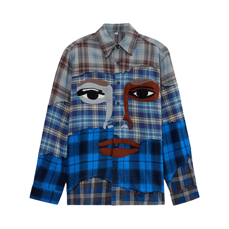 KidSuper Face Patchworked Shirt "Blue/Multicolor"