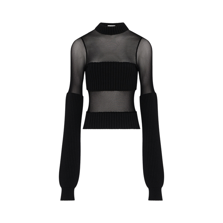 Jean Paul Gaultier Mesh Cut-Out Ribbed Long-Sleeve Sweater "Black"