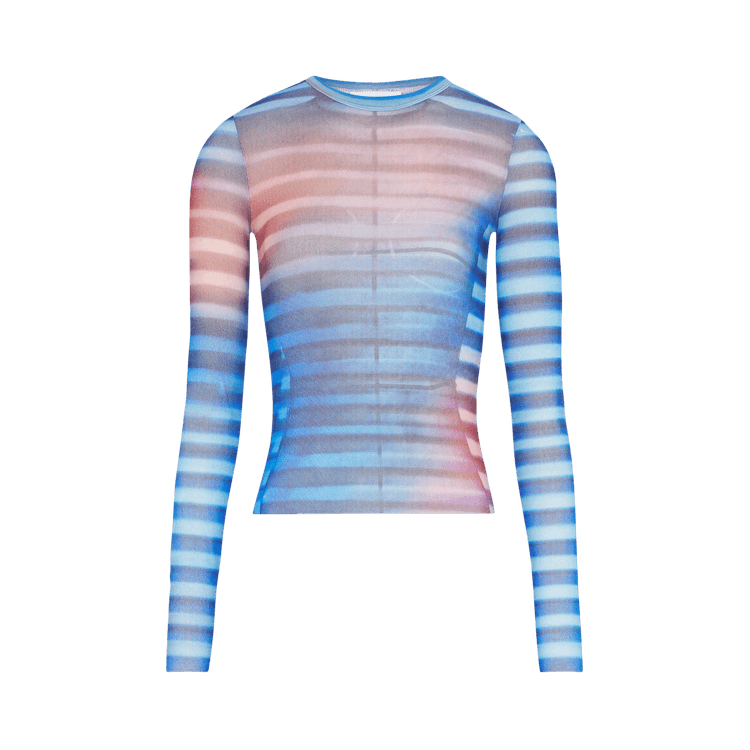 Jean Paul Gaultier Printed Mesh Long-Sleeve Top "Light Blue/Blue/Peach"