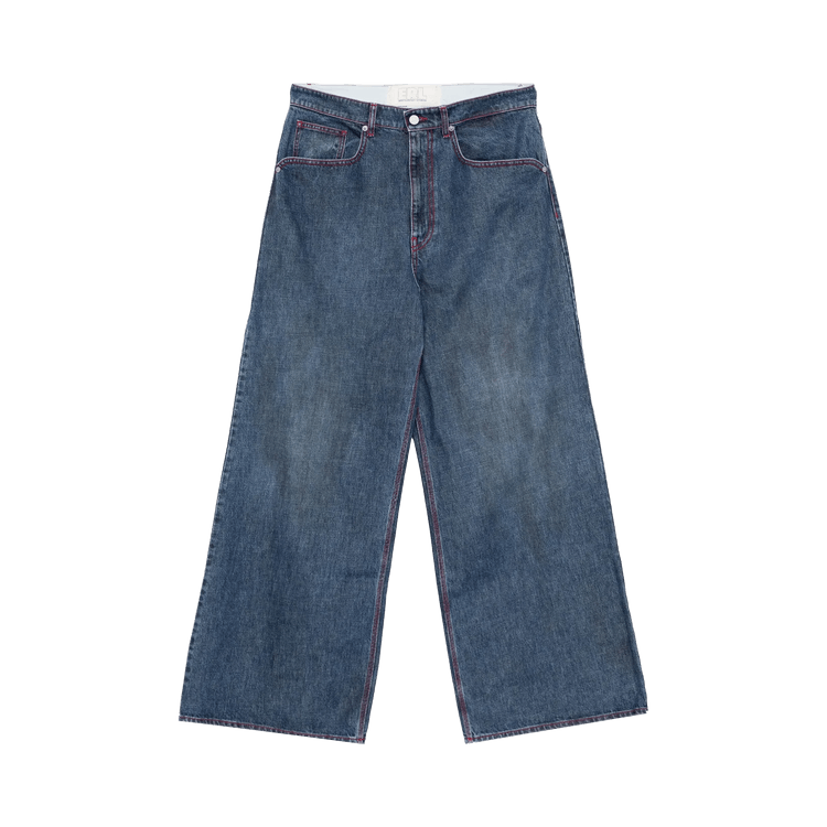 ERL Baggy Indiana Distressed Woven Jeans "Dirty Blue"