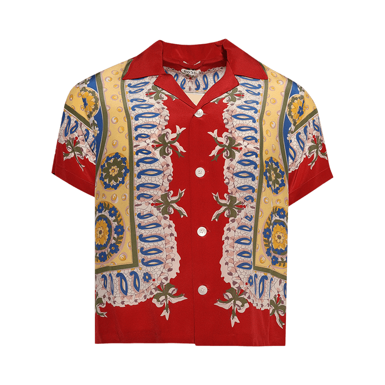 Bode Bricolage Short-Sleeve Shirt "Red/Multicolor"