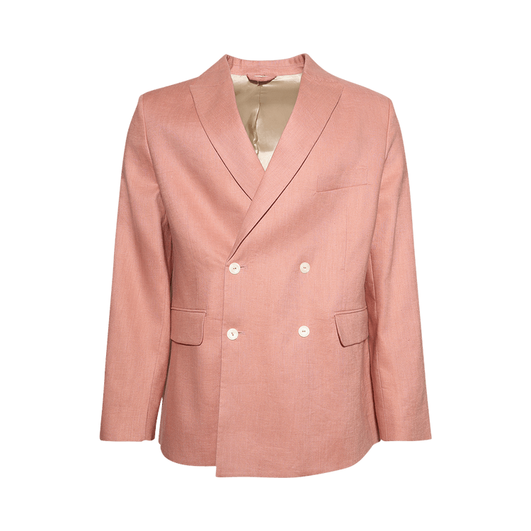 Bode Lightweight Linen Double-Breasted Suit Jacket "Pink"