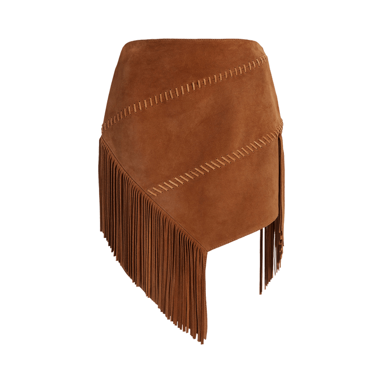 Coperni Suede Asymmetric Fringed Skirt "Brown"