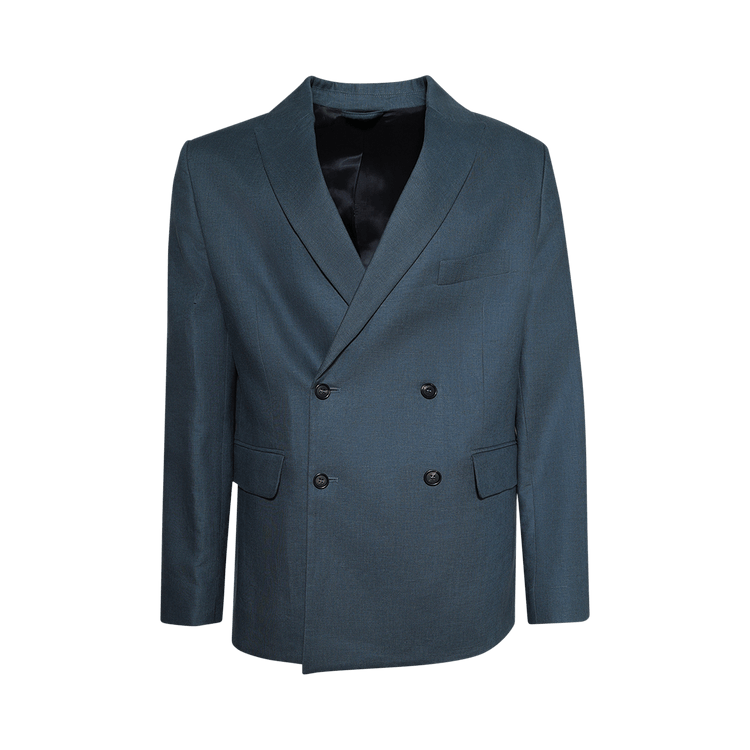 Bode Lightweight Linen Double-Breasted Suit Jacket "Teal"