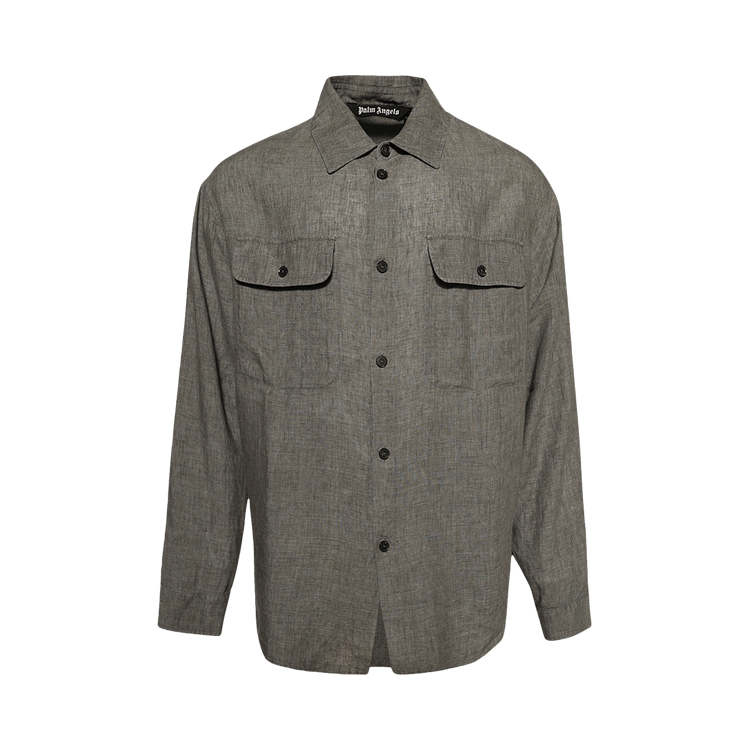 Palm Angels Curved Logo Linen Overshirt "Military Grey"