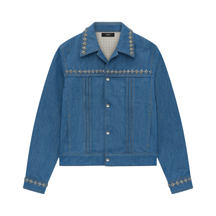 Amiri Crystal Pleated Cadet Jacket "Retro Indigo"