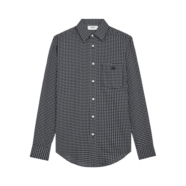 CELINE Check Loose Long-Sleeve Shirt "Navy/Craie/Vert"