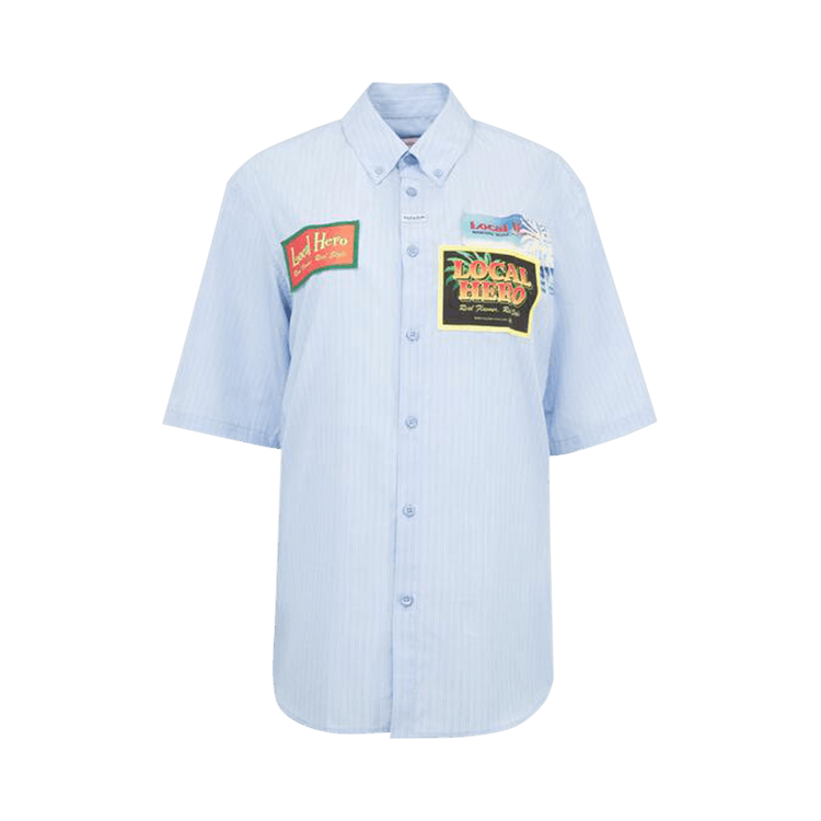 Martine Rose Short-Sleeve Casual Shirt "Blue/White Stripe"