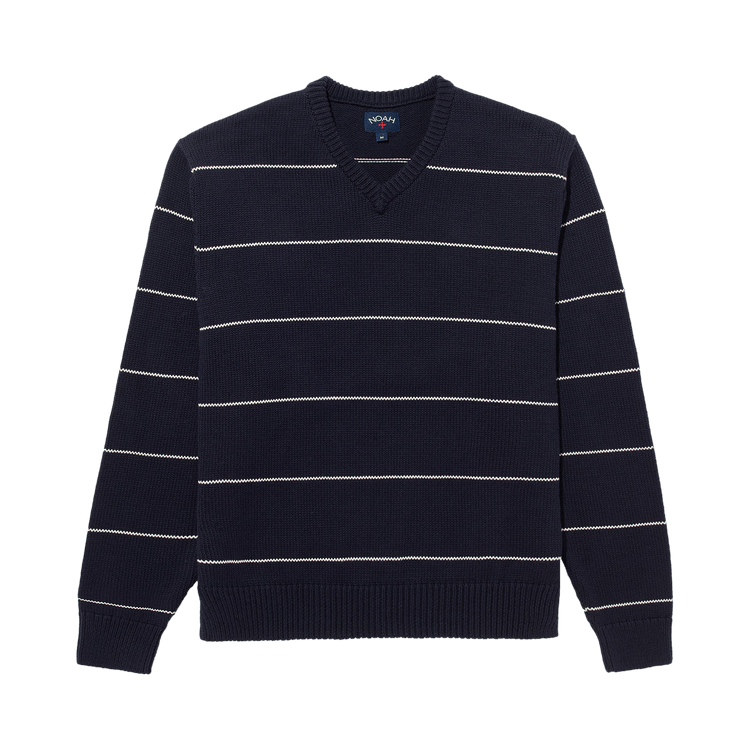 Noah Striped V-Neck Sweater "Navy/White"