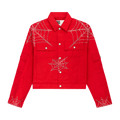 Sp5der Web Denim Cropped Trucker Jacket "Red"