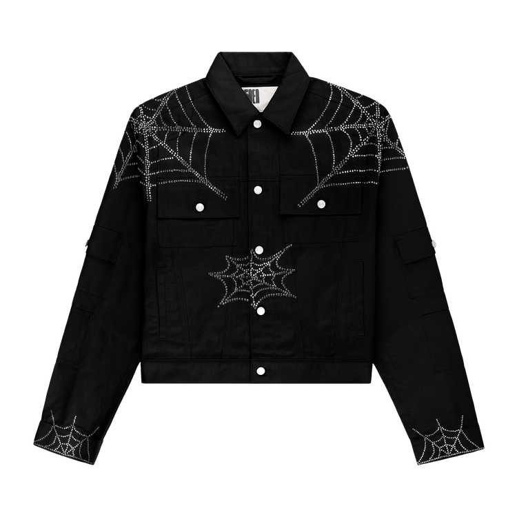 Sp5der Web Denim Cropped Trucker Jacket "Black"